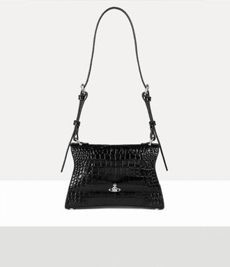 Vivienne Westwood Bianca Small Shoulder Bag Emboss Croc Leather Black