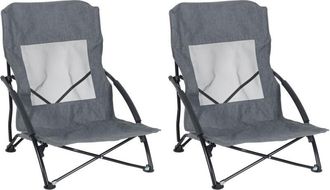 Relaxdays Relaxdays Foldable Beach Chairs, Set of 2, Carry Bag, 100 kg, Lightweight, Polyester, Metal, Grey