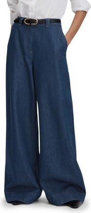 Reiss Olivia High Waist Wide Leg Jeans in Dark Blue at Nordstrom Rack, Size 28