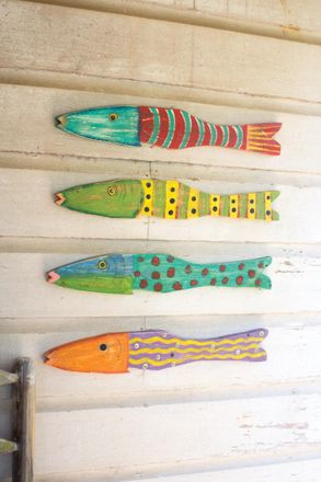 Kalalou Set Of Four Recycled Wood Folk Art Fish