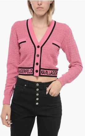 Karl Lagerfeld Bouclè Fabric Cropped Cardigan with Logoed Band size Xs