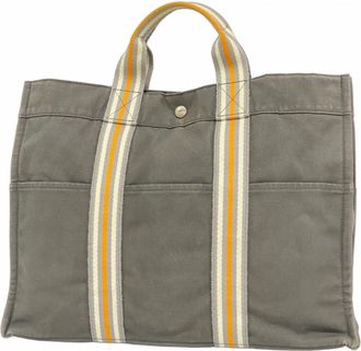 Herm&egrave;s Gray Canvas Tote Bag (Pre-Owned)