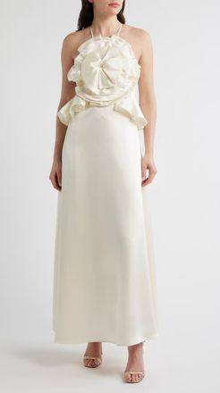 Ciebon Tashi Rosette Bodice Satin Gown in Cream at Nordstrom, Size X-Large