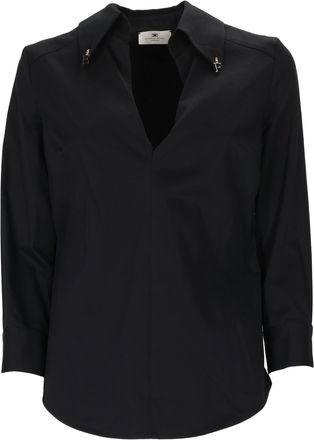 Elisabetta Franchi Black Shirt With Deep V-Neckline And Metallic Embellishments