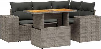 vidaXL Vidaxl - Juego De Sof&aacute;s Jard&iacute;n Con Cojines 5 Pzas Rat&aacute;n Sint&eacute;tico Gris