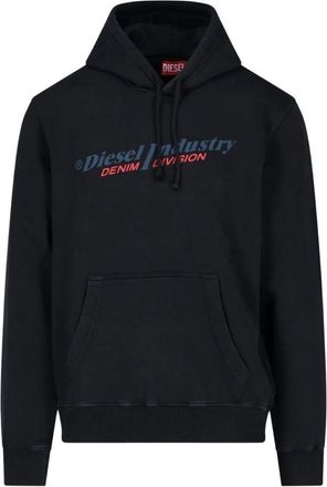 Diesel Heren Industry Denim Division Logo Hoodie (Zwart)