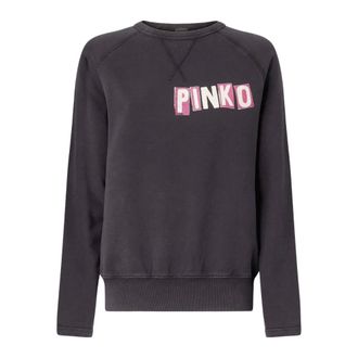 Pinko Pinko, Hoodies & sweatvesten, Dames, Zwart, S, Katoen, Maglia Felpa Stampa Logo