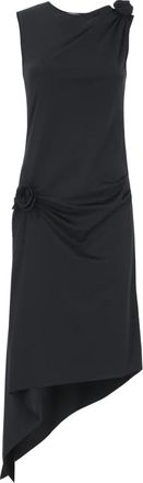 Coperni Kleedjes, Dames, Zwart, S, Asymmetrische Lange Jurk met Roosdetail