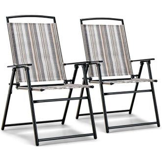 Costway Costway Juego De 2 Sillas De Jard&iacute;n Plegables, 2 Sillas Terraza Exterior Tejido Transpirable, Respaldos Y Reposabrazos, 51 X 61,5 X 92 Cm, Sillas De C