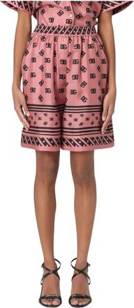 Dolce & Gabbana Roze Logo Print Zijden Shorts - Dames - Korte Broeken - Roze - S - Korte Broeken