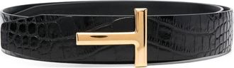 Tom Ford crocodile-embossed shiny leather belt - women - Bos Taurus/Brass - 90 - Black