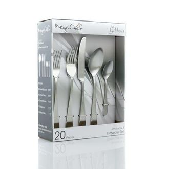 MegaChef Gibbous 20 Piece Flatware Utensil Set, Stainless Steel Silverware Metal Service for 4 in Matte Silver at Nordstrom