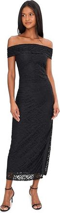 Adrianna Papell Shoulder Lace Midi Dress Womens Dress Black : 14, Elastane/Nylon