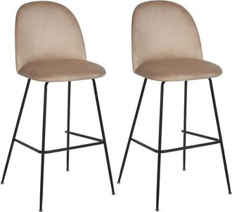 Beliani Beliani - Glam Bar Dining Chairs Set Upholstered Velvet Seat Black Steel Base Taupe Arcola