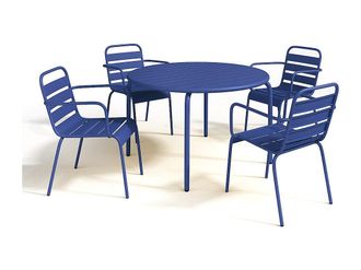 Vente-Unique Sala da pranzo da giardino 1 tavolo + 4 poltrone impilabili D.110 cm in Metallo Blu notte - MIRMANDE