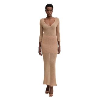 Liviana Conti Clotilde V-neck Split Maxi Jurk - Dames - Kleedjes - Bruin - M - Wol - Kleedjes