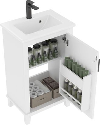 STILVORA Mueble De Ba&ntilde;o Con 1 Puerta, Estante Ajustable Y Lavabo De Cer&aacute;mica, De Pie, En Mdf, 51 X 34 X 83 Cm, Blanco