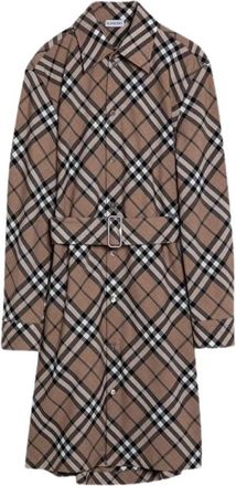 Burberry Geknoopte overhemdjurk - Dames - Shirt Kleedjes - Beige - XS - Katoen - Kleedjes