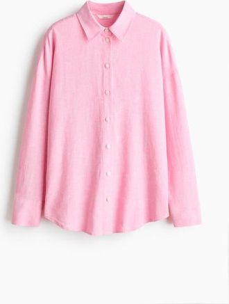 H&M Oversized Linen-blend Shirt in Light Pink at Nordstrom, Size Xx-Large