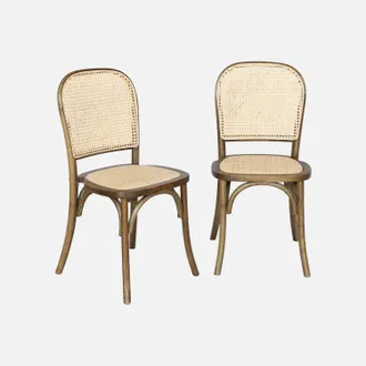 Sweeek Silla Vintage De Madera Y Rat&aacute;n, Set De 2