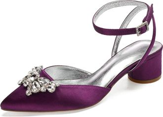 Generic Heels Wedding Shoes Pointed Toe Slingback Bridal Low Block Heels Comfortable Prom Evening Formal Party Shoes 4.5Cm,Purple,4 UK
