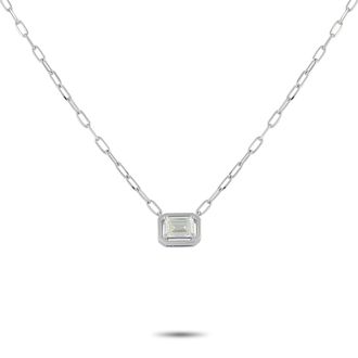 Luxury Bazaar 18K White Gold 0.75 ct Emerald-Cut Diamond Solitaire Necklace ANK-20550