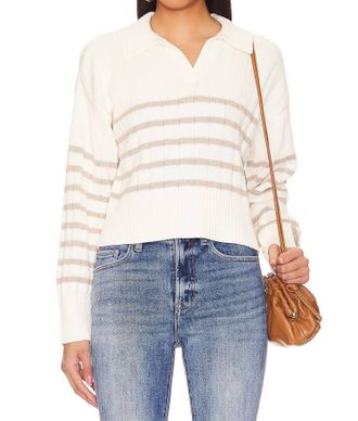 Pistola Denim Arlo Polo Sweater In Ecru Taupe Stripe