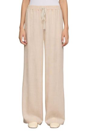 Lafayette 148 New York Penn Wool & Silk Wide Leg Pants in Taupe Melange at Nordstrom, Size Medium