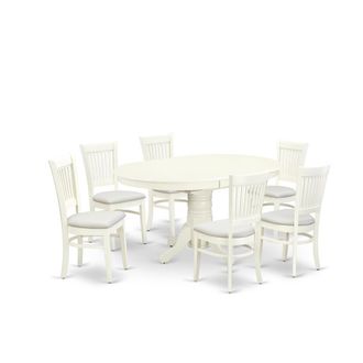 East West Furniture 7-Piece dining table Set- 6 Dining Chairs with Linen Fabric Seat and Slatted Chair Back