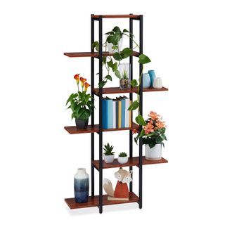 Relaxdays Relaxdays - Estanter&iacute;a Met&aacute;lica Plantas, Escalera Macetas 6 Baldas Interior, Efecto Madera, 150x78x24 Cm, Marr&oacute;n Oscuro