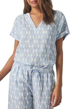 Splendid St.Tropez Linen Blend Top in Steel Blue Ikat at Nordstrom Rack, Size Large