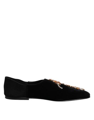 Dolce & Gabbana Mens Embellished Velvet Loafers - Black Textile - Size EU 43