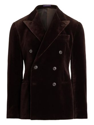 Ralph Lauren Purple Label velvet double-breasted blazer - men - Cotton/Cupro - 38 - Brown