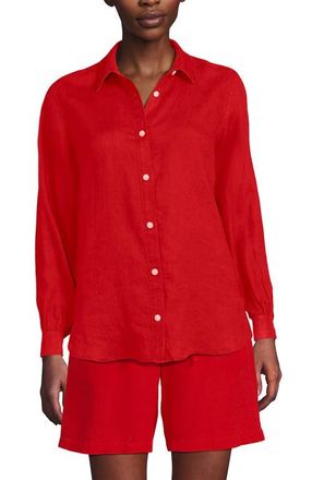 Lands End Linen Long Sleeve Feminine Shirt in Coral Red at Nordstrom, Size X-Large P
