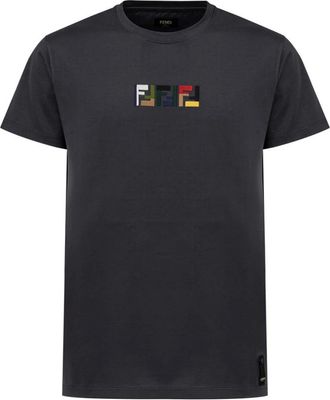 Fendi T-Shirts, male, Gray, S, Triple F Logo T-Shirt Asphalt Grey