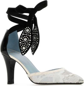 Valentino Garavani Womens Two-Tone Lace And Leather Foliefoliage Pumps Ivorynudenero Scarpe Con Tacco High Heel Shoes