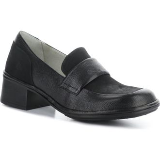FLY London Elam Block Heel Loafer in Black at Nordstrom Rack, Size 6-6.5Us / 37Eu