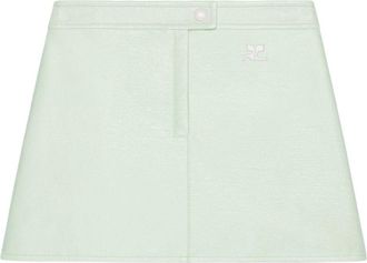 Courr&egrave;ges A-line Mini Skirt with Tonal Logo and Discreet Button Closure