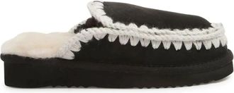 Mou Zwarte Schapenvacht Pantoffels Gehaakt Ronde Neus - Dames - Slip ons - Zwart - 37 EU - Leer - Schoenen