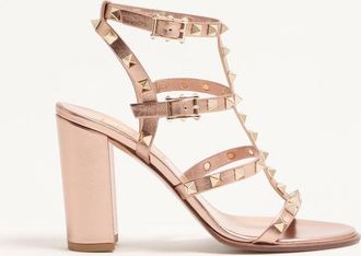 Valentino Garavani Sandalo Rockstud In Vitello Laminato Con Cinturini 90Mm Donna ROSE CANNELLE 36.5