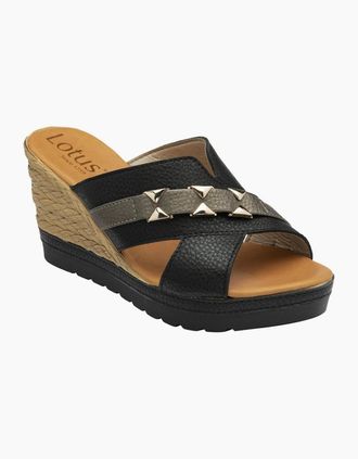 Lotus Womens Barracuda Womens Wedge Sandals - Black - Size: 6
