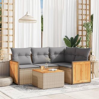 vidaXL Juego De Sof&aacute;s Jard&iacute;n Con Cojines 5 Pzas Rat&aacute;n Sint&eacute;tico Beige Vidaxl