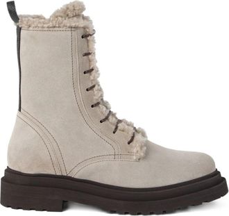 Brunello Cucinelli Grijze Su&egrave;de Veterschoenen - Dames - Winterlaarzen - Grijs - 41 EU - Su&egrave;de - Schoenen