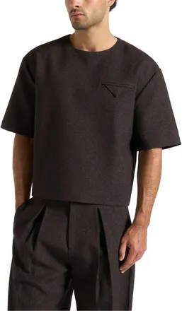 Mani&egrave;re De Voir Leon Boxy Cropped Hatched T-Shirt in Brown at Nordstrom, Size X-Small