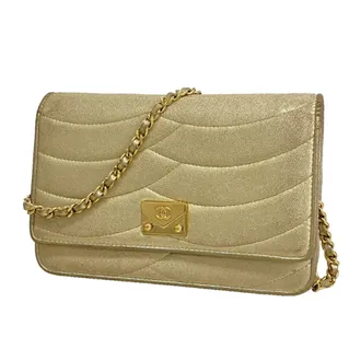Chanel Gold Leather Chain/Shoulder Wallet (Pre-Owned)