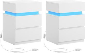 Vasagle 2 Mesitas de noche con luz led 3 cajones de color blanco