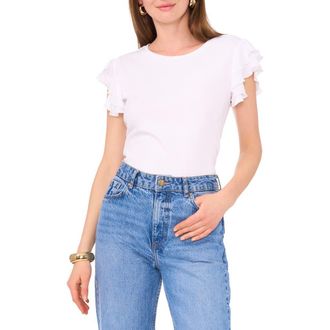 Vince Camuto Tiered Ruffle Sleeve Cotton Blend Top in Ultra White at Nordstrom, Size X-Small