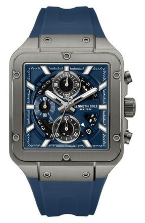 Kenneth Cole Arlington Automatic Chronograph Silicone Strap Watch, 43mm in Blue at Nordstrom
