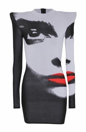 Balmain Jacquard Knit Dress With Face Motif in White at Nordstrom, Size 36