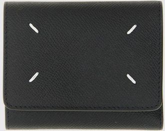 Maison Margiela Portafoglio Tri-Fold in pelle a grana con logo Four Stitches